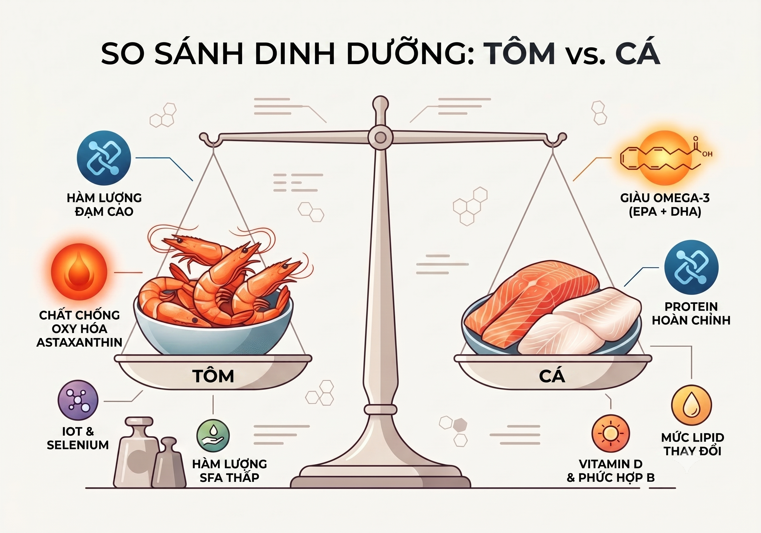 so sánh dinh dưỡng tôm và cá