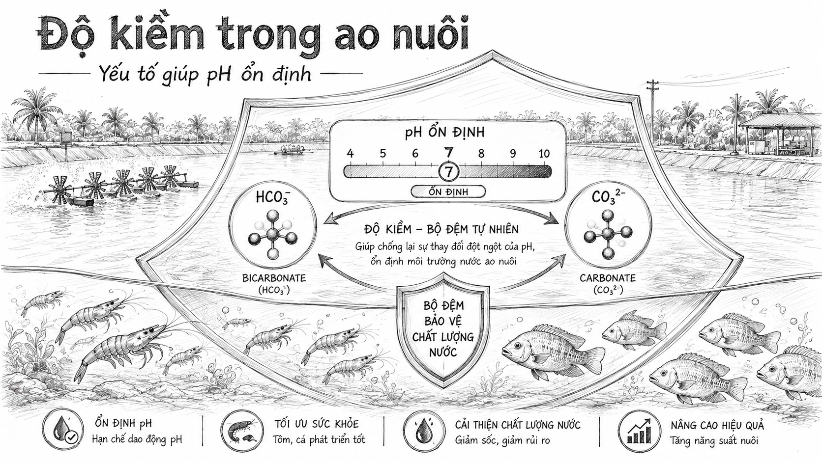 Tác dụng của độ kiềm trong ao nuôi Minh họa độ kiềm