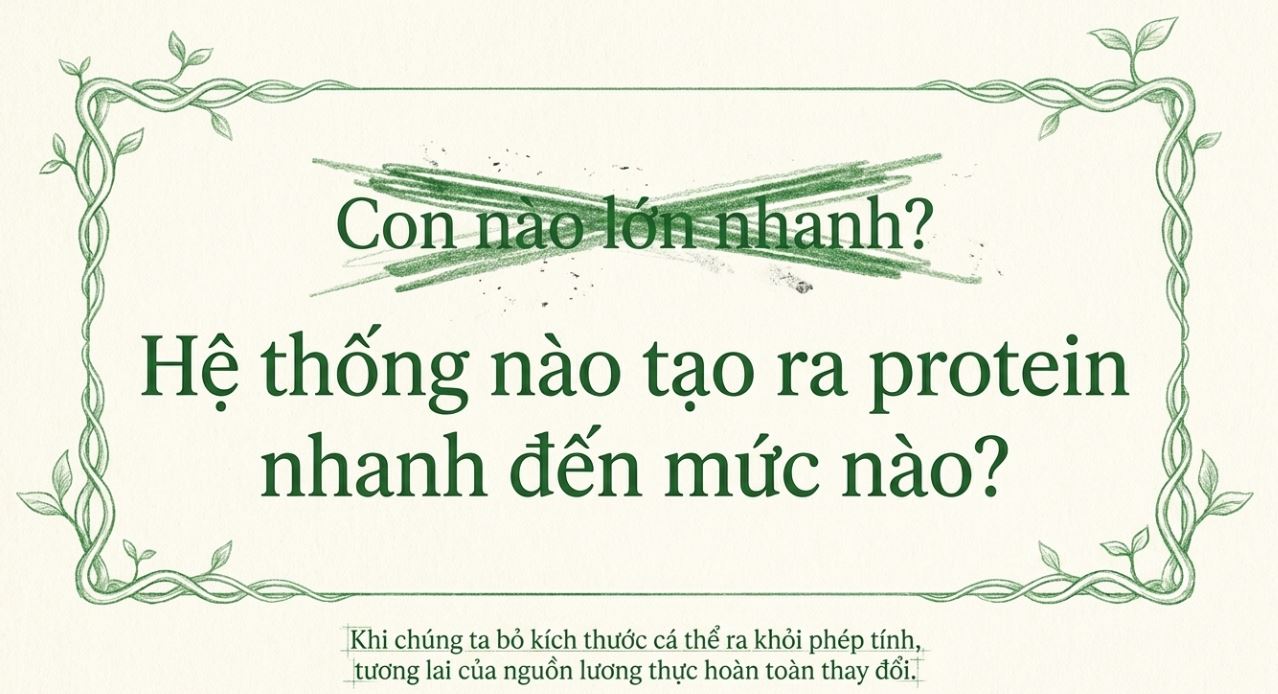 Hình ảnh chứa văn bản trong khung dây lá đặt câu hỏi về hệ thống tạo ra protein và nguồn lương thực.