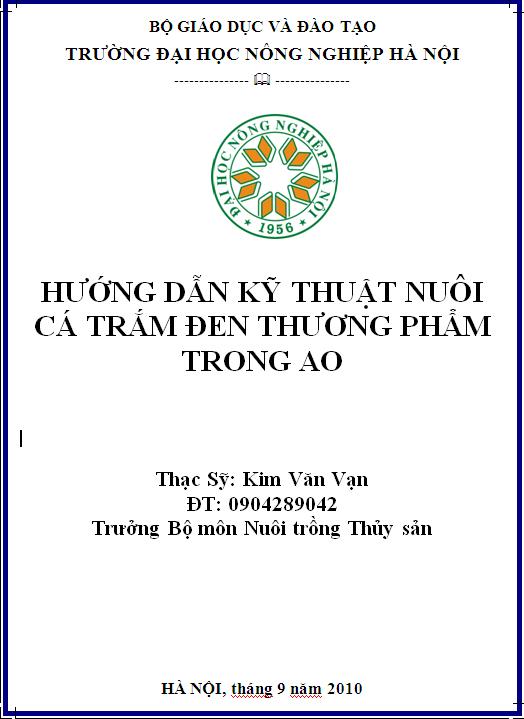 Hướng dẫn kỹ thuật nuôi cá trắm đen trong ao đất