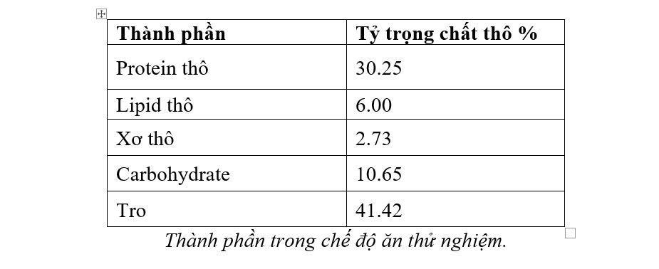 Thành phần chế độ ăn thử nghiệm