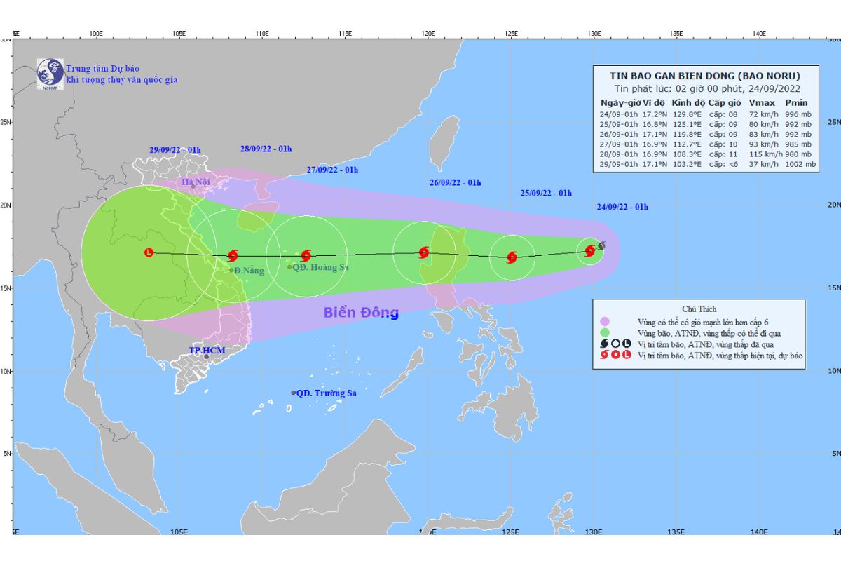 Dự báo đường đi của bão Noru