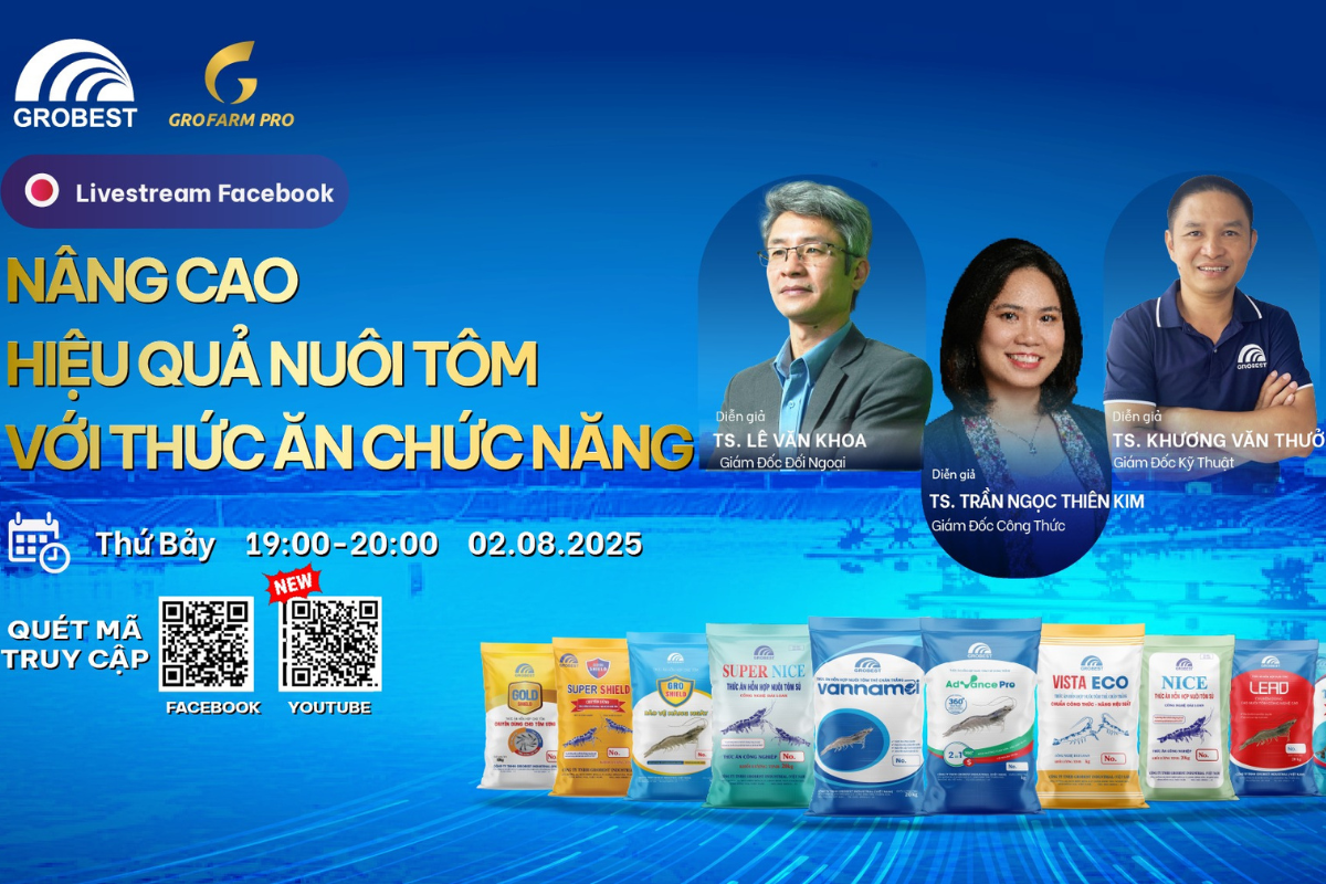 Buổi livestream đầu tháng 8 cùng các chuyên gia với chủ đề “Nâng cao hiệu quả nuôi tôm với thức ăn chức năng”
