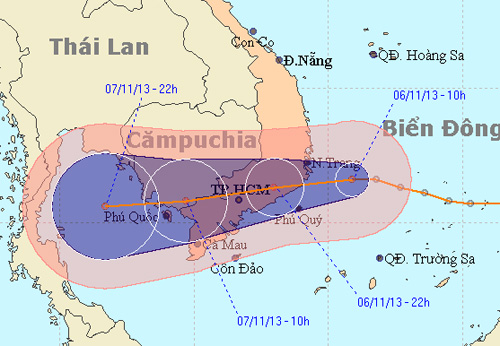 Hướng đi của áp thấp nhiệt đới lúc 11 giờ 30 ngày 6.11