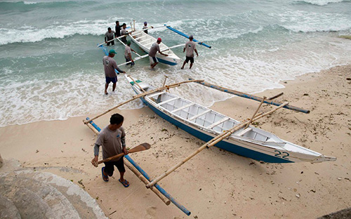  Ngư dân Philippines kéo thuyền cho cá mập voi ăn lên bờ.  