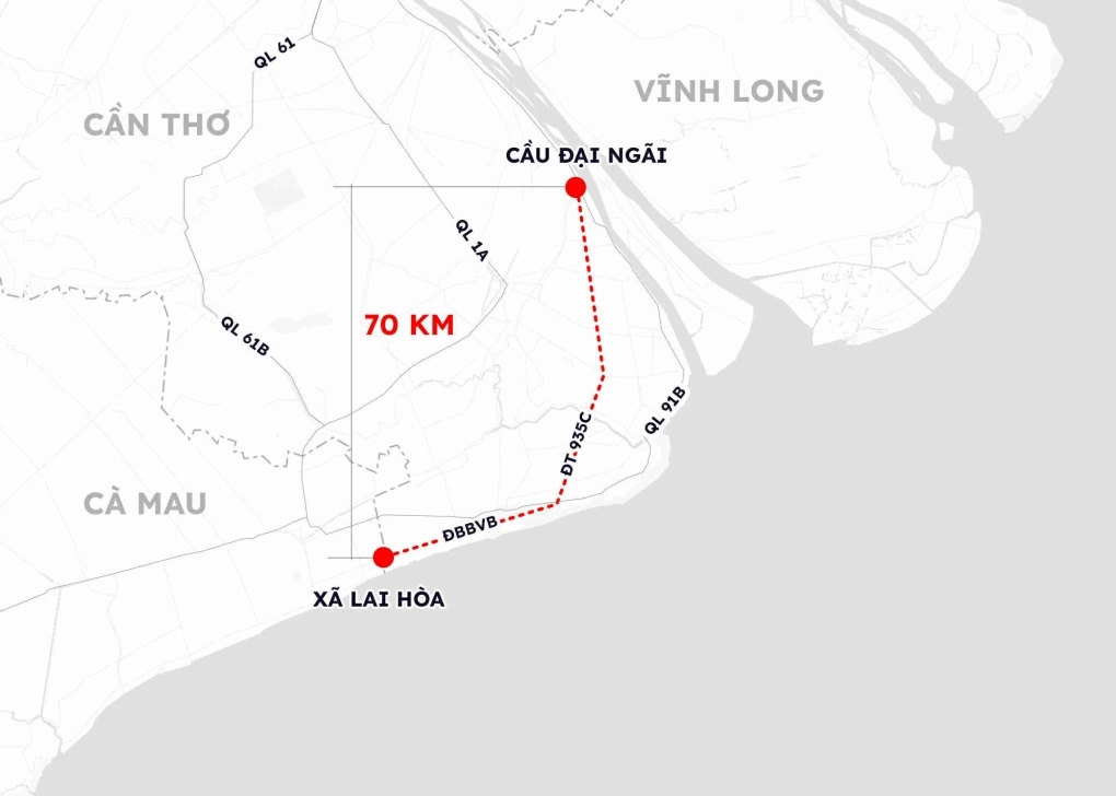 Đường mới Vĩnh Long - Cà Mau