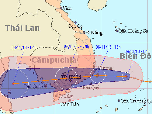 Hướng di chuyển của áp thấp nhiệt đới