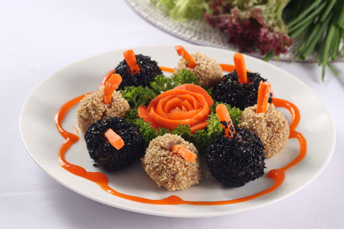 tôm thịt viên chiên mè