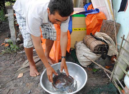 Ông Trương Văn Te khoe ba ba đẻ.
