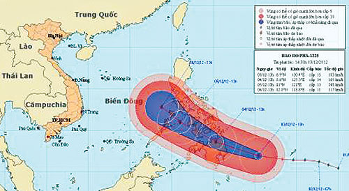 Bản đồ dự báo đường đi của bão Bopha - Nguồn: TT Dự báo khí tượng thủy văn T.Ư