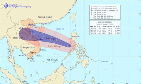 Đường đi và vị trí cơn bão