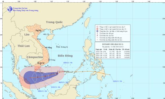 Hình ảnh dự báo đường đi của bão số 1