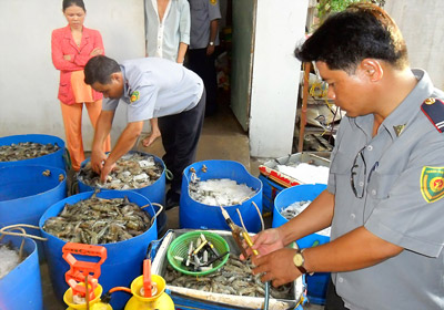 Bạc Liêu: Bắt giữ 1 tấn tôm bơm tạp chất