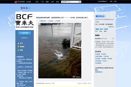 Bức ảnh về cá mập ở New Jersey sau bão Sandy trên trang mạng Weibo.