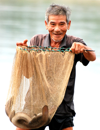 Anh Lễ thăm ao nuôi cá Chình đạt từ 600 gram đến 1kg/con