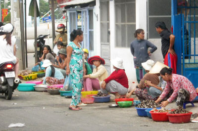 Nhộn nhịp mua bán sò đoạn dưới chân cầu Dục Thanh - đường Bà Triệu (Phan Thiết).