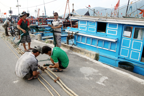 Ngư dân neo đậu tàu thuyền ở Âu thuyền Thọ Quang, TP.Đà Nẵng - Ảnh: Nguyễn Tú