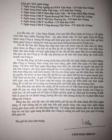 Bức “Tâm thư” của đại gia thủy sản Phương Nam sau khi bỏ đi sang Mỹ.