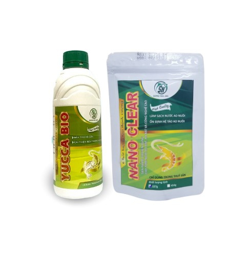 Combo 2 sản phẩm hấp thu khí độc ao nuôi TÔM - Yucca Bio + Nano Clear