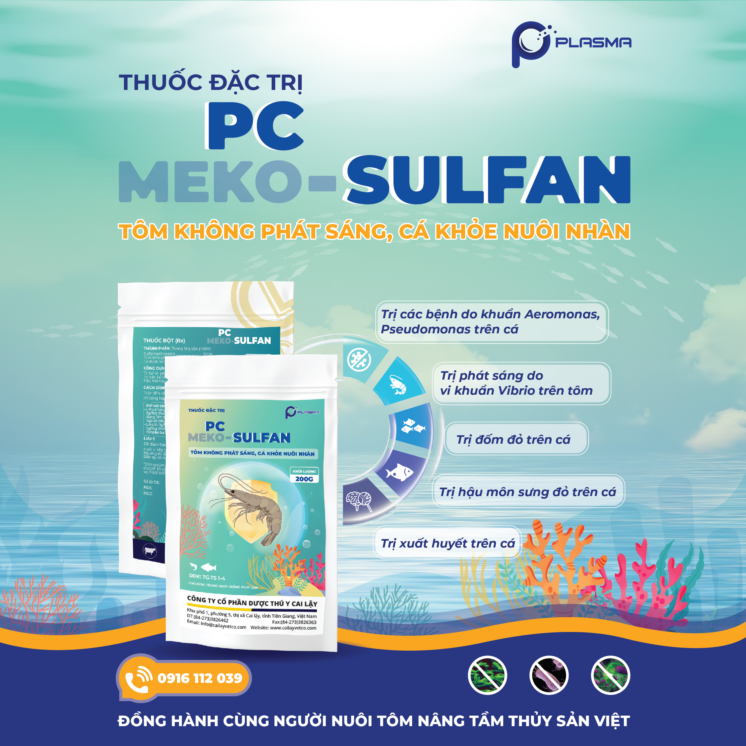 PC MEKO - SULFAN - Thuốc thủy sản Đặc trị giúp tôm không phát sáng, cá khỏe nuôi nhàn - Ảnh 2