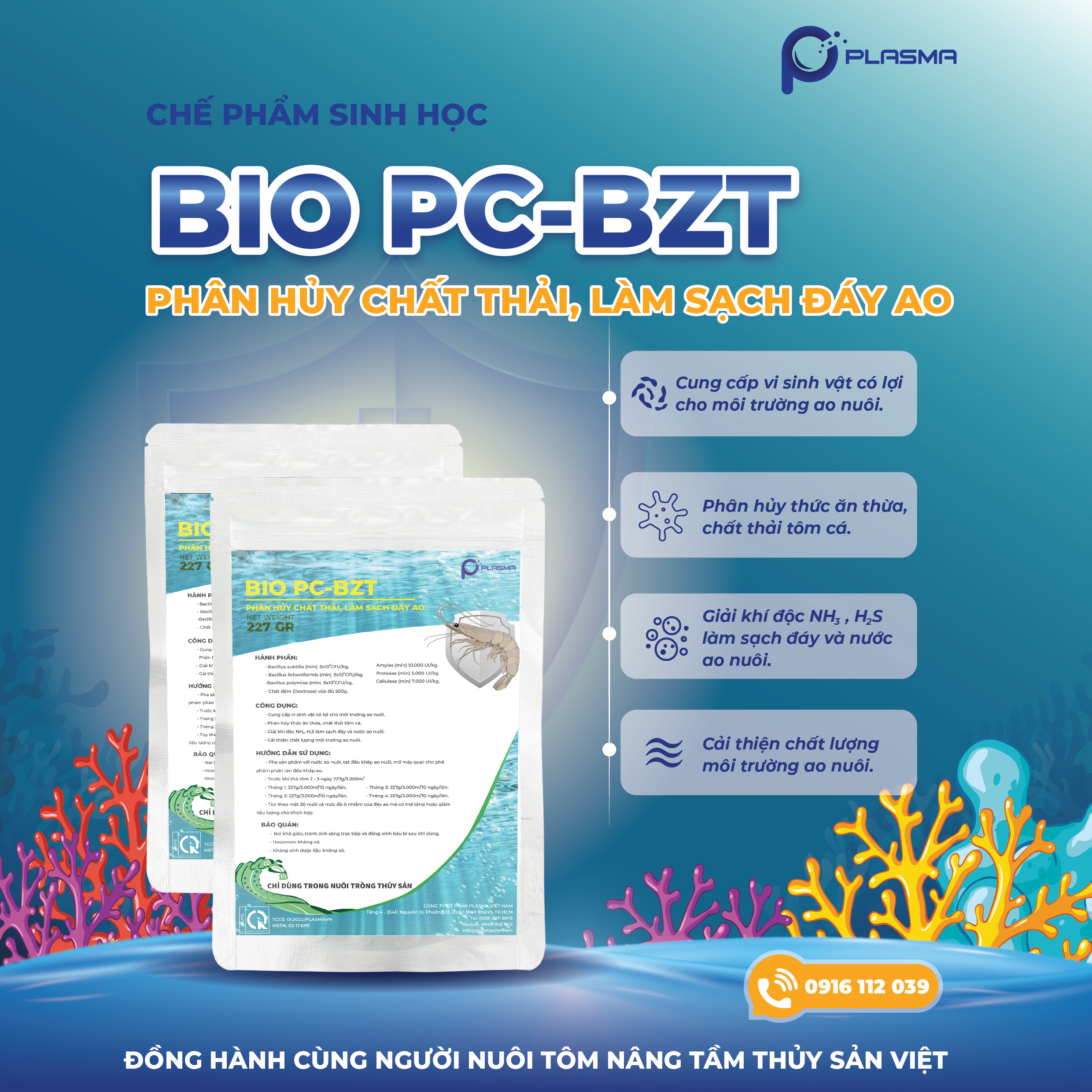 Bio PC - BZT - Phân hủy chất thải tôm, cá ao nuôi thủy sản. Làm sạch đáy ao nuôi.